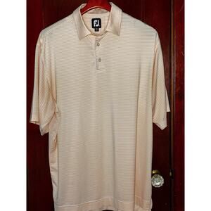 FJ FOOTJOY ORANGE WHITE STRIPED GOLF POLO SHIRT L HOUSTON LAKE CC GA LOGO ON SLV